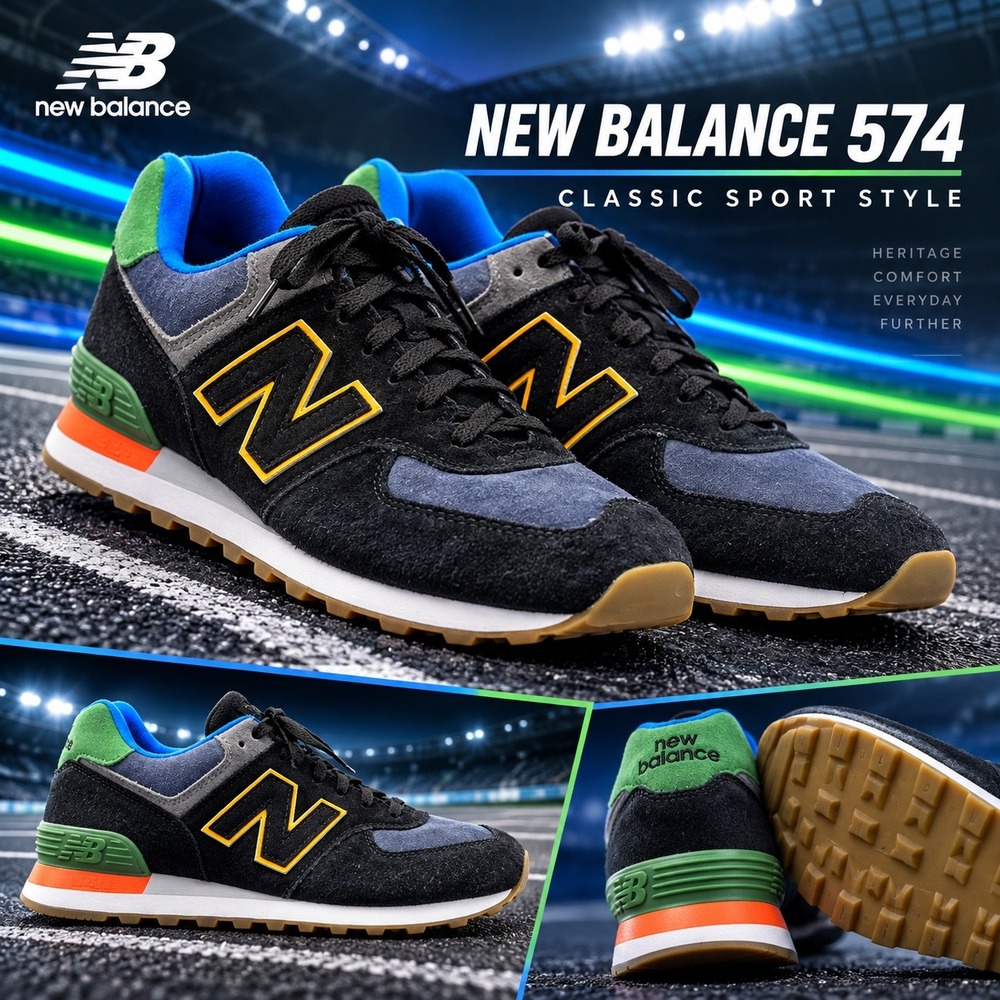 New Balance 574 Classic Sport Style Mens 11.5 Black Blue Green ML574GF2
